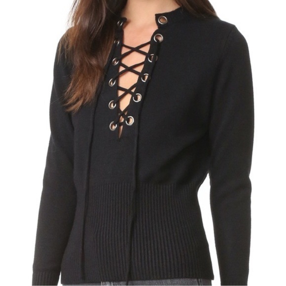 Line & Dot Sweaters - Line & Dot Revolve Lea Black Lace-Up Grommet Sweater- XS